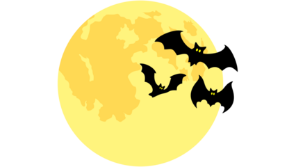 Flying bats in front of full yellow moon Halloween night illustration