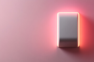 Illuminated Abstract Rectangular Object. A modern design element glows warmly, casting soft shadows on a pastel surface.