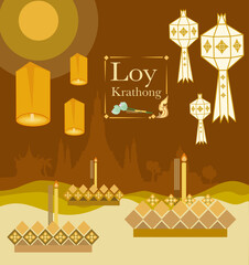Vector of Loy Krathong festival at the river
