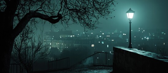 Night cityscape with lamppost