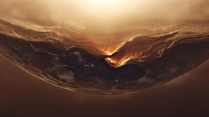 Cinematic Earth cross-section with clouds and atmospheric depth.