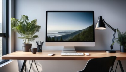 minimalist workspace with wall mounted monitor and keyboard