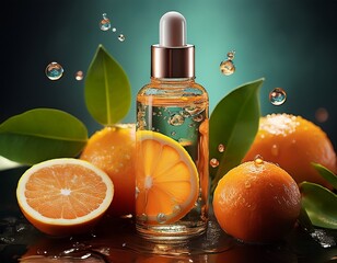 citrus beauty serum with water droplets for fresh skincare