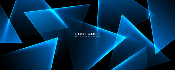 3D blue black abstract background overlap layer on dark space with glowing triangles effect decoration. Modern graphic design element glass style concept for web, art, flyer, card, or brochure cover