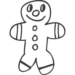 Simple Hand Drawn Gingerbread Man Outline Transparent Background Christmas Holiday Icon