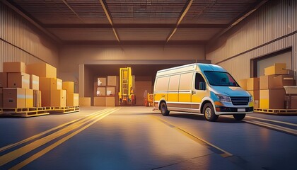 delivery van loading at a warehouse docking station generative ai image