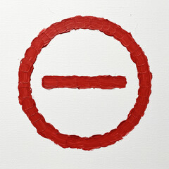 Minus Symbol Impasto Sticker, Oil Painting Style, Isolated on White. High Detail.