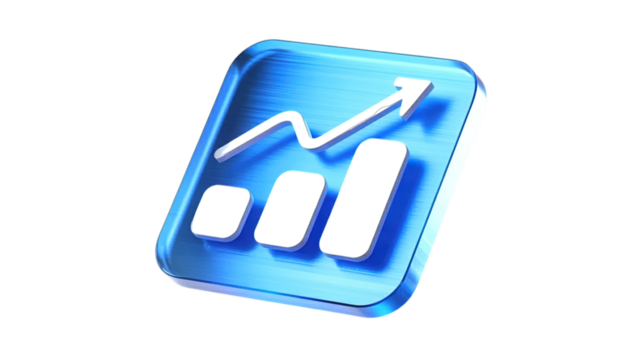 Dynamic financial growth chart icon with upward trend arrow signifying business success and profit increase for modern analytics