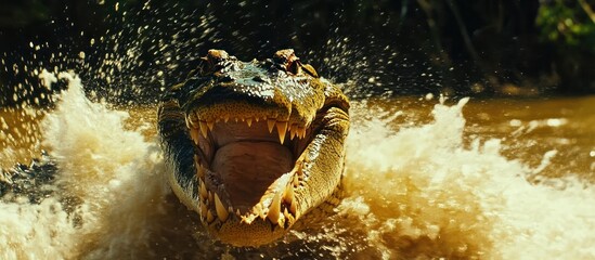 A Crocodile Emerges from Water with a Splash