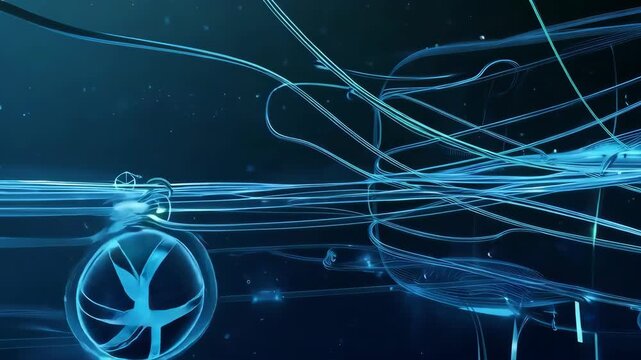 An abstract visualization of a deep learning neural network, showing data flow through its layers. For AI and machine learning concepts.