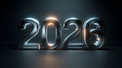Happy New Year 2026 design illustration for a holiday card with gold and silver 3D number symbol elements and a celebration sign concept