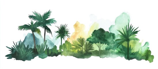 Tropical Watercolor Landscape
