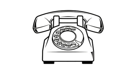 Outline of a vintage rotary dial telephone retro isolated on a transparent background