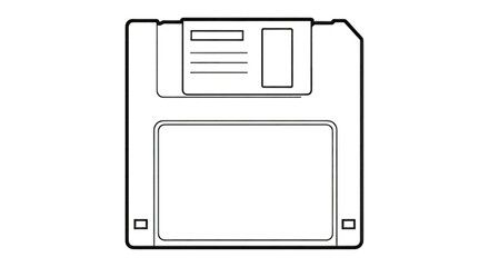 Outline of a3.5 inch floppy disk on black background isolated on a transparent background