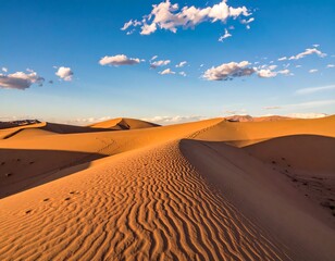 Golden desert dunes under a vibrant sky