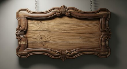 Ornate antique wooden plaque with textured surface and carved decorative border suspended