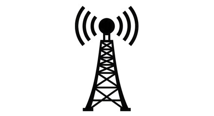 Radio Tower with Signal Waves Icon antenna transmission tower isolated on a transparent background