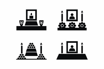 Day of the Dead Altar Icons, Candles, Marigolds, Food Offering, and Family Photo Vector Collection isolated on white background