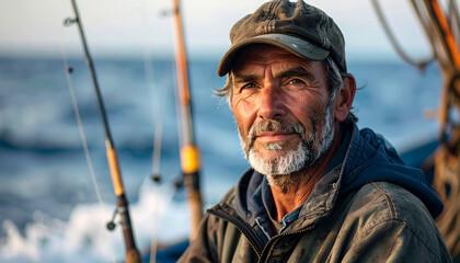 Obraz premium fisherman with fishing rods