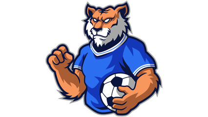 Naklejka premium Tiger mascot cartoon character holding football isolated background