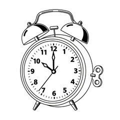 Vintage Alarm Clock Illustration with Bells and Winding Key.