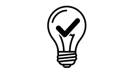 Good idea concept with light bulb and check mark. Creative solution and innovation symbol. Approved project or validated startup idea. Success and correct choice icon.