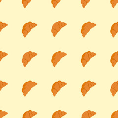Cute seamless pattern featuring hand-drawn croissants on a light cream background. Perfect for bakery packaging, fabric design, wallpaper, or food-themed branding.