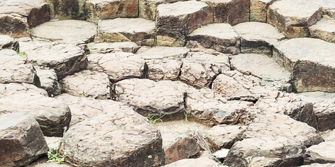 Close Up View Of Hexagonal Basalt Columns Forming A Natural Geometric Pattern