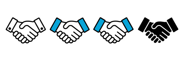 Naklejka premium Four handshake icons showing agreement partnership and business deals in various styles