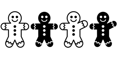 Set of four black and white gingerbread cookies showing contrast and design patterns