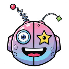 Cute Pink Robot Head with Star and Eye