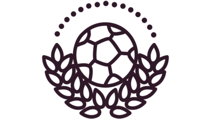 Soccer ball logo with laurel wreath symbol in black vector design