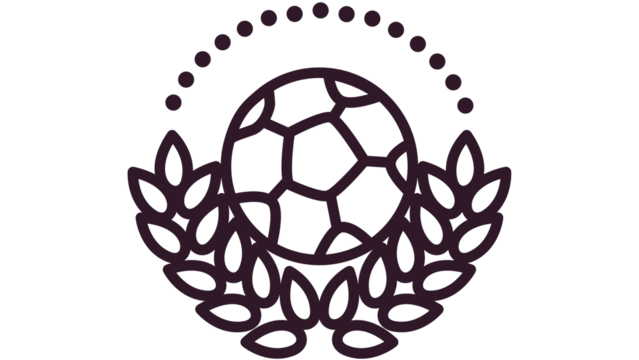 Soccer ball logo with laurel wreath symbol in black vector design