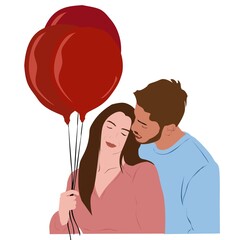 Romantic couple with red balloons in flat style illustration.
High-quality flat artwork for romantic and holiday concepts.