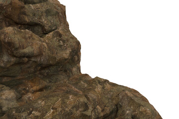 Jagged, textured rock formation.  Darkness engulfs the right side.  Complex surface features with varying shades of brown, gray, and hints of green.  Focus on the edge and rough texture