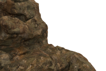 Jagged, textured rock formation.  Darkness engulfs the right side.  Complex surface features with varying shades of brown, gray, and hints of green.  Focus on the edge and rough texture
