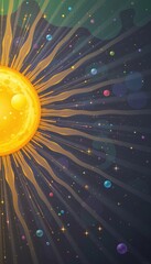 Vibrant Celestial Scene with Sun and Cosmic Particles