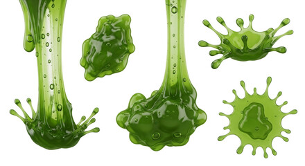 Set Green Slime Splashes Dripping Goo Sticky Substance Collection
