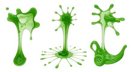 Set of Realistic Green Slime Elements Isolated on Transparent Background