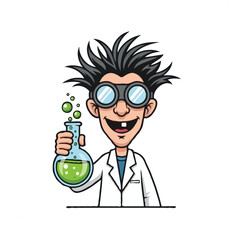 Crazy Mad Scientist Holding Chemical Flask