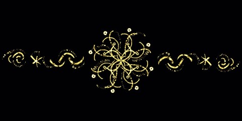 Gold Ink Line – Elegant Snowflake Border❷ An elegant gold ink line design featuring delicate snowflake motifs on a black background. Perfect for luxury winter themes, invitations, and decorative desig