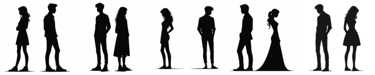 vector silhouette of a couple standing back to back