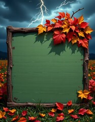 Rustic Green Signboard Amidst Stormy Sky