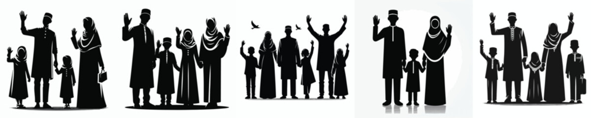 vector silhouette of a Muslim family saying hello