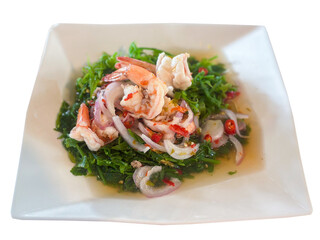 Paco Fern Salad with Shrimp (Yum Pak Kood Goong) Isolated on Transparent Background