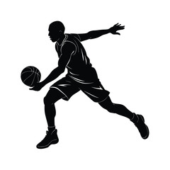 Silhouette of basketball player holding ball in motion