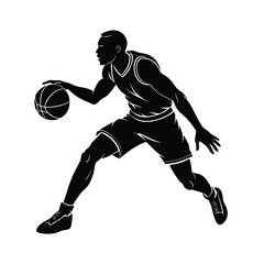 Silhouette of basketball player dribbling with right hand