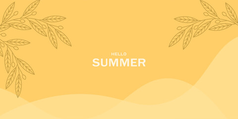Yellow summer tropical background with tropical palm leaves. Minimal summer creative flat design. Vector illustration