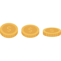 Three Golden Coins With Dollar Sign In Different Angles On A Transparent Background A Symbol Of Wealth Finance And Investment