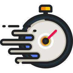 Stylized Stopwatch Icon Showing Rapid Motion With Red Hand And Black Bezel On Transparent Background